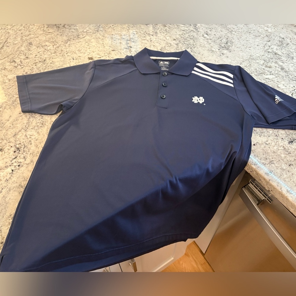 Notre Dame Adidas Navy Polo Shirt with White Stripes Size S